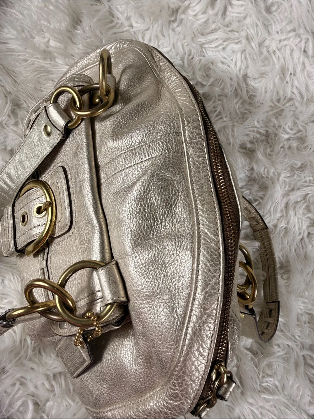Coach Y2k 2000s Metallic Silver Dome Satchel Handbag
